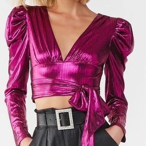BNWT Self-Tie Metallic Pink Crop Top